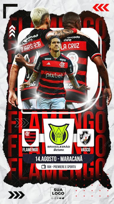 Flyer esportivo brasileirão dia de jogo flamengo stories