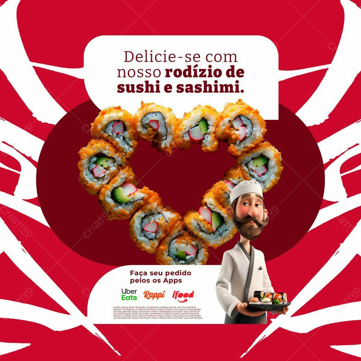 Flyer para Rodízio de Sushi PSD Editável
