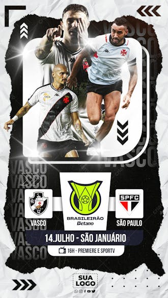 Flyer esportivo brasileirão dia de jogo vasco stories