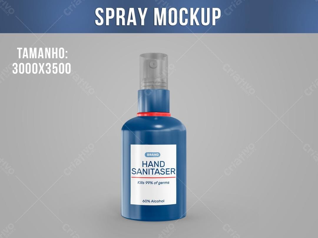 Mockup Realista de Frasco Spray Azul para Higienizador