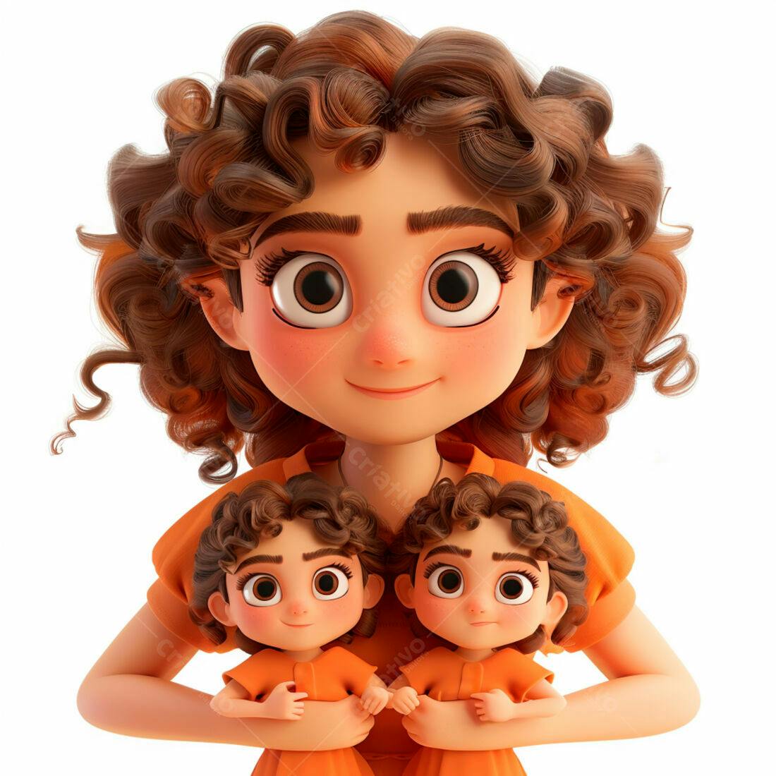 Menina com duas bonecas estilo 3D