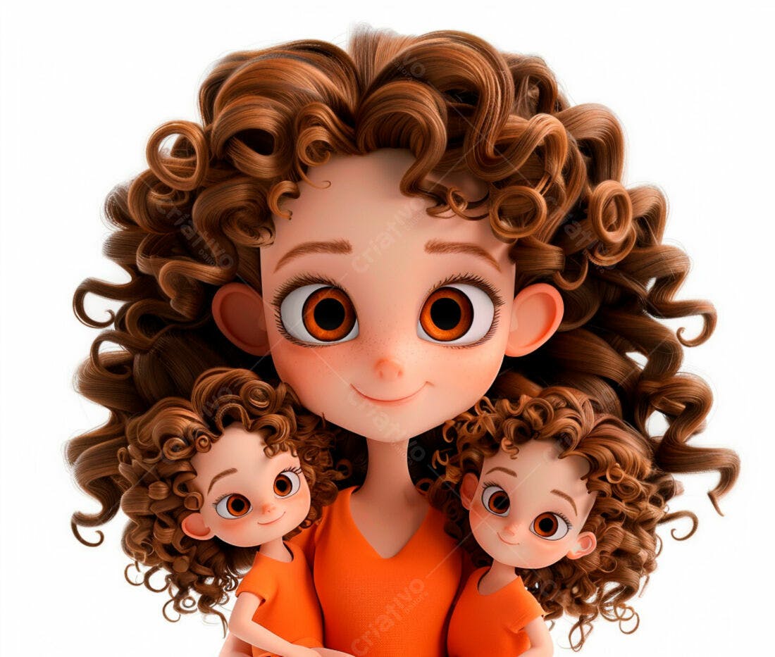 Mãe e filhas animadas em laranja