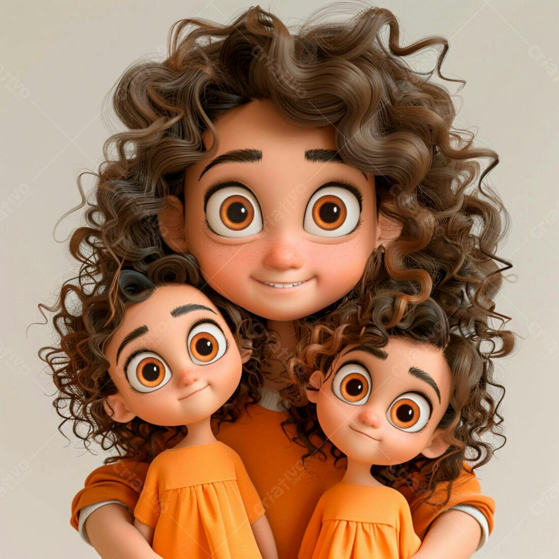 Mãe e filhas animadas com cabelos cacheados