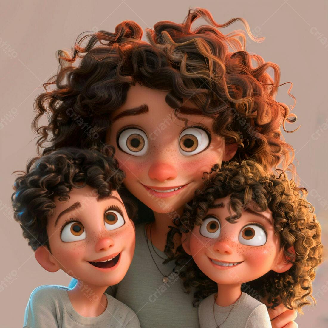 Mãe e filhos sorrindo retrato animado