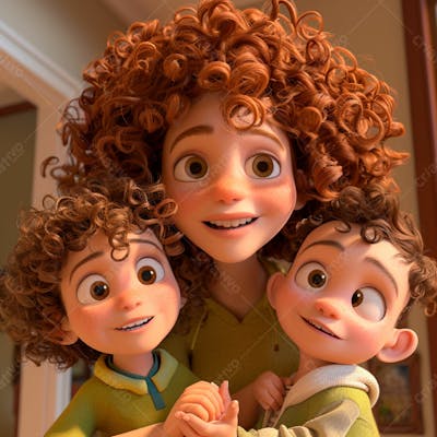 3D De Uma Mãe Abraçando Seus Filhos 19