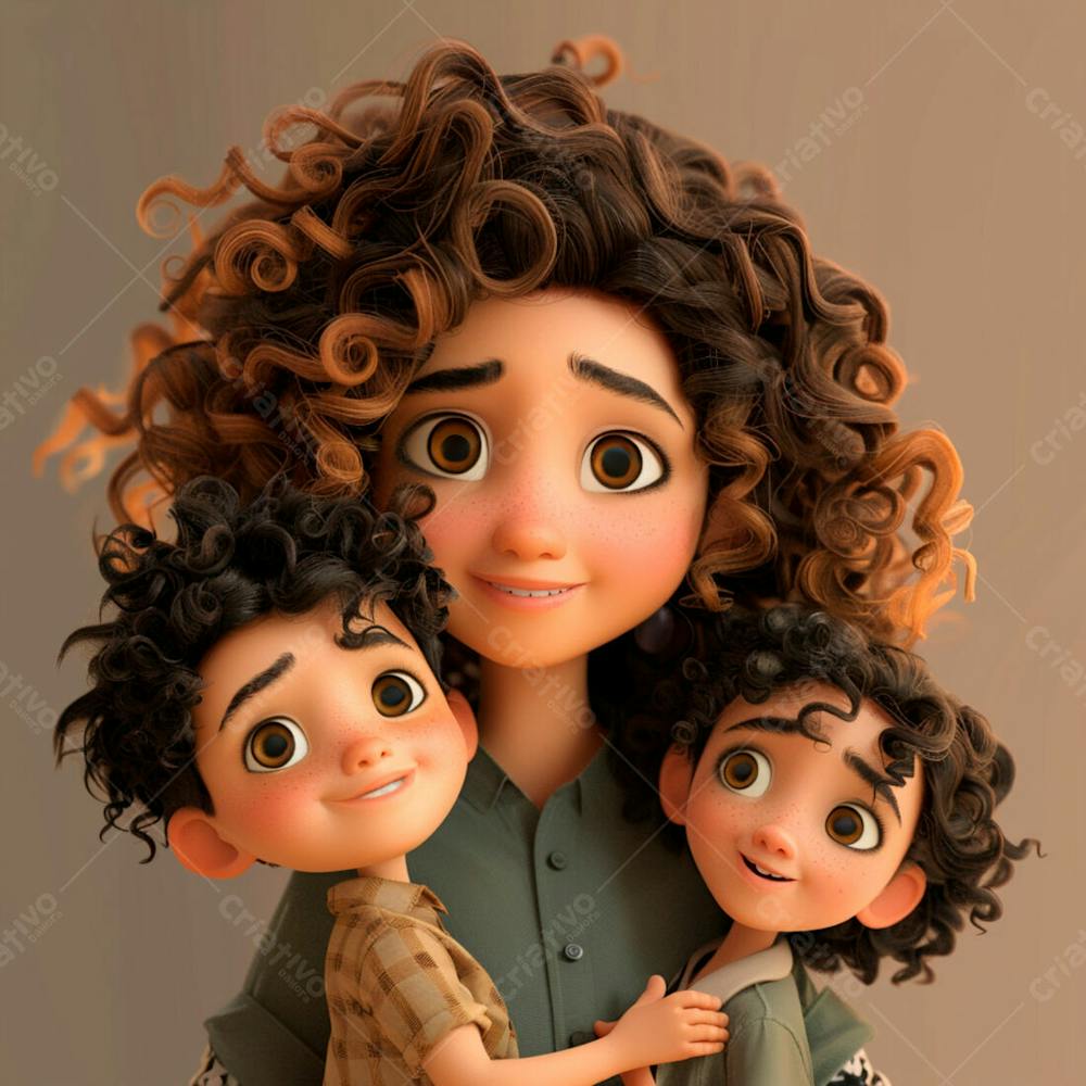 3D De Uma Mãe Abraçando Seus Filhos 21