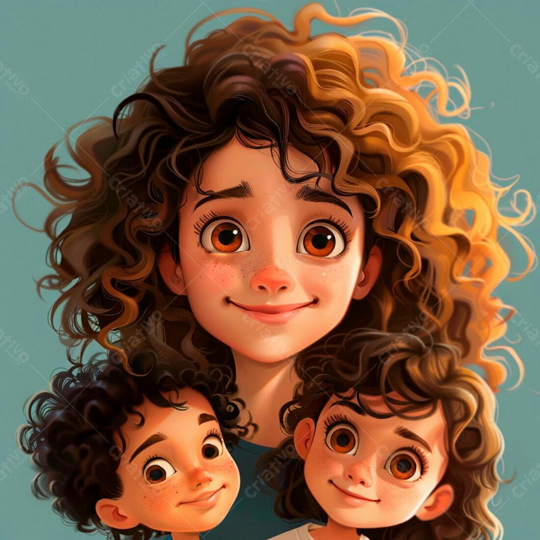 Mãe e filhos sorrindo ilustração digital
