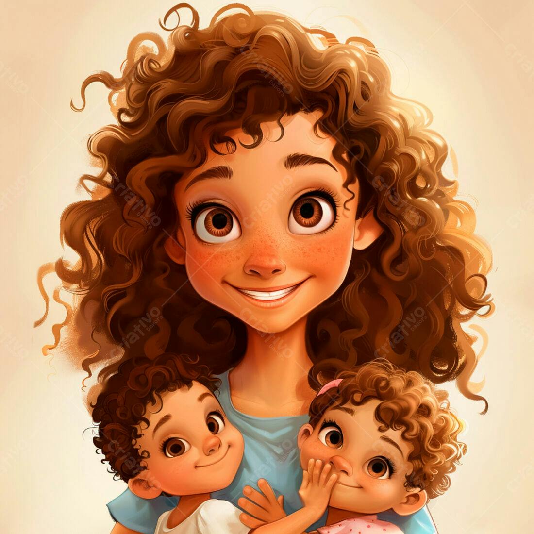 Mãe feliz abraçando seus gêmeos