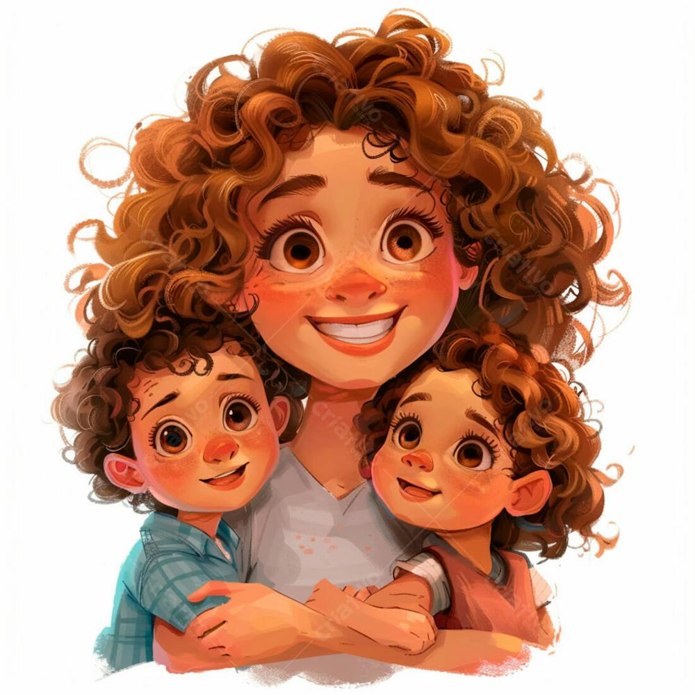 3D De Uma Mãe Abraçando Seus Filhos 31