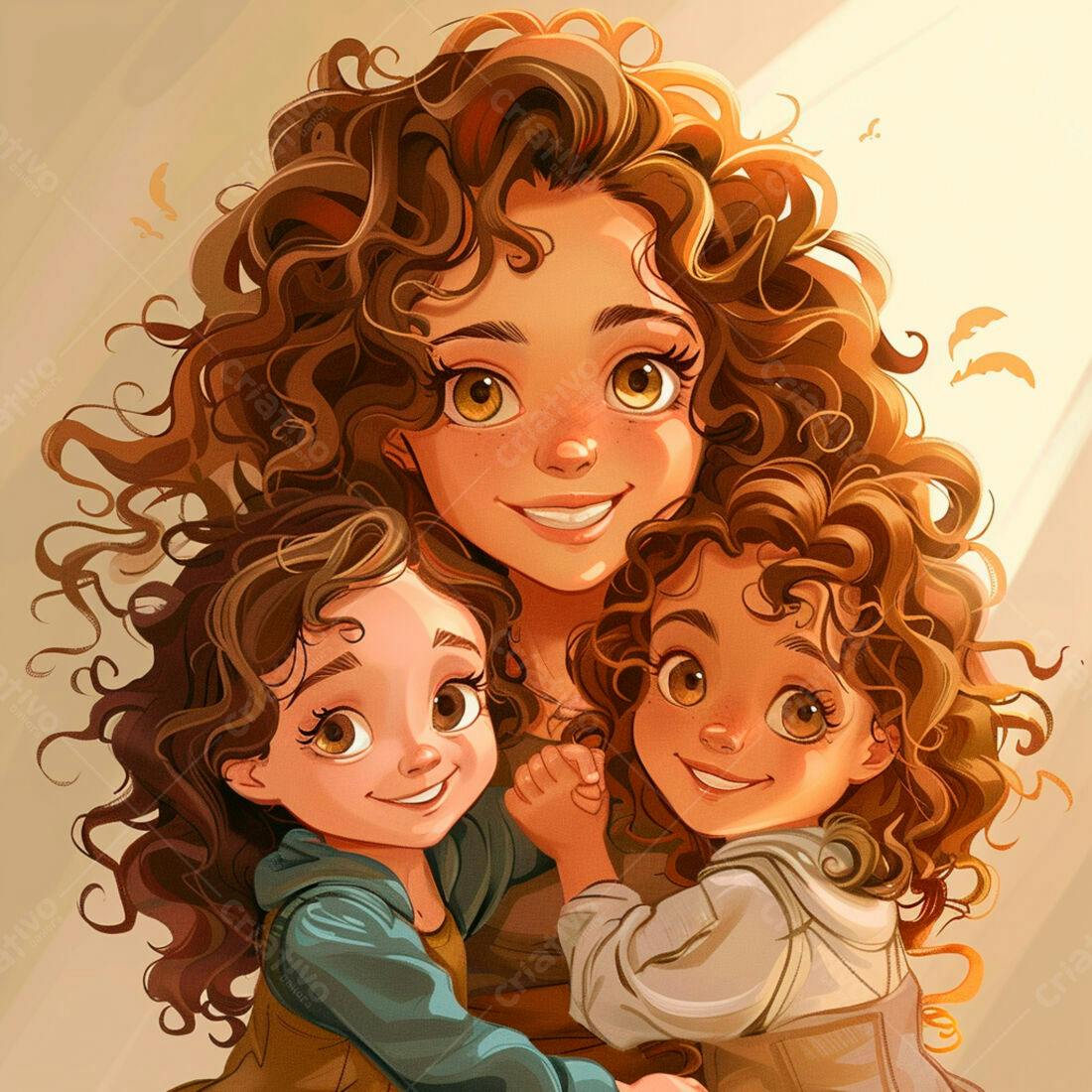 Mãe e filhas abraçadas sorrindo