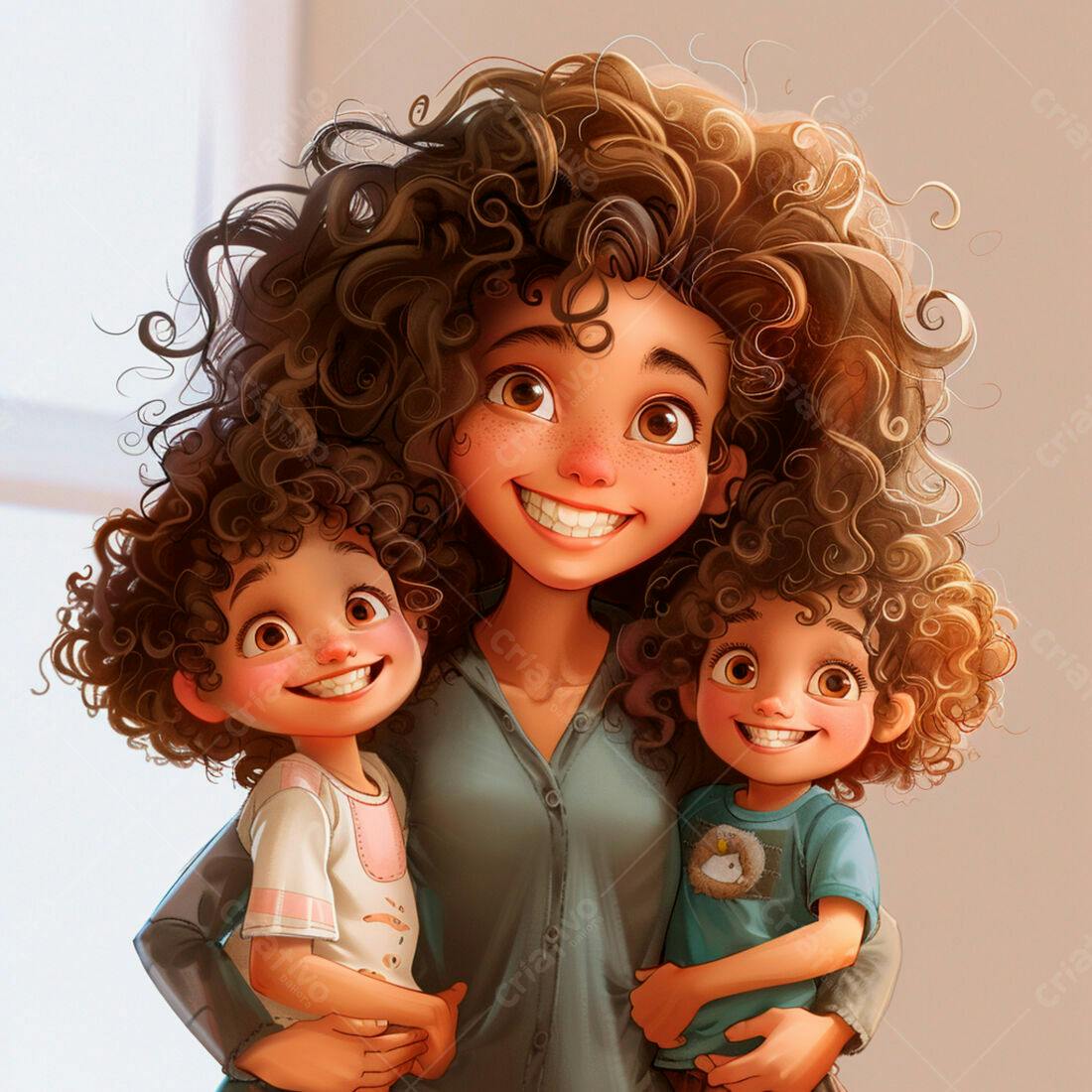 Mãe e filhos sorrindo retrato família feliz
