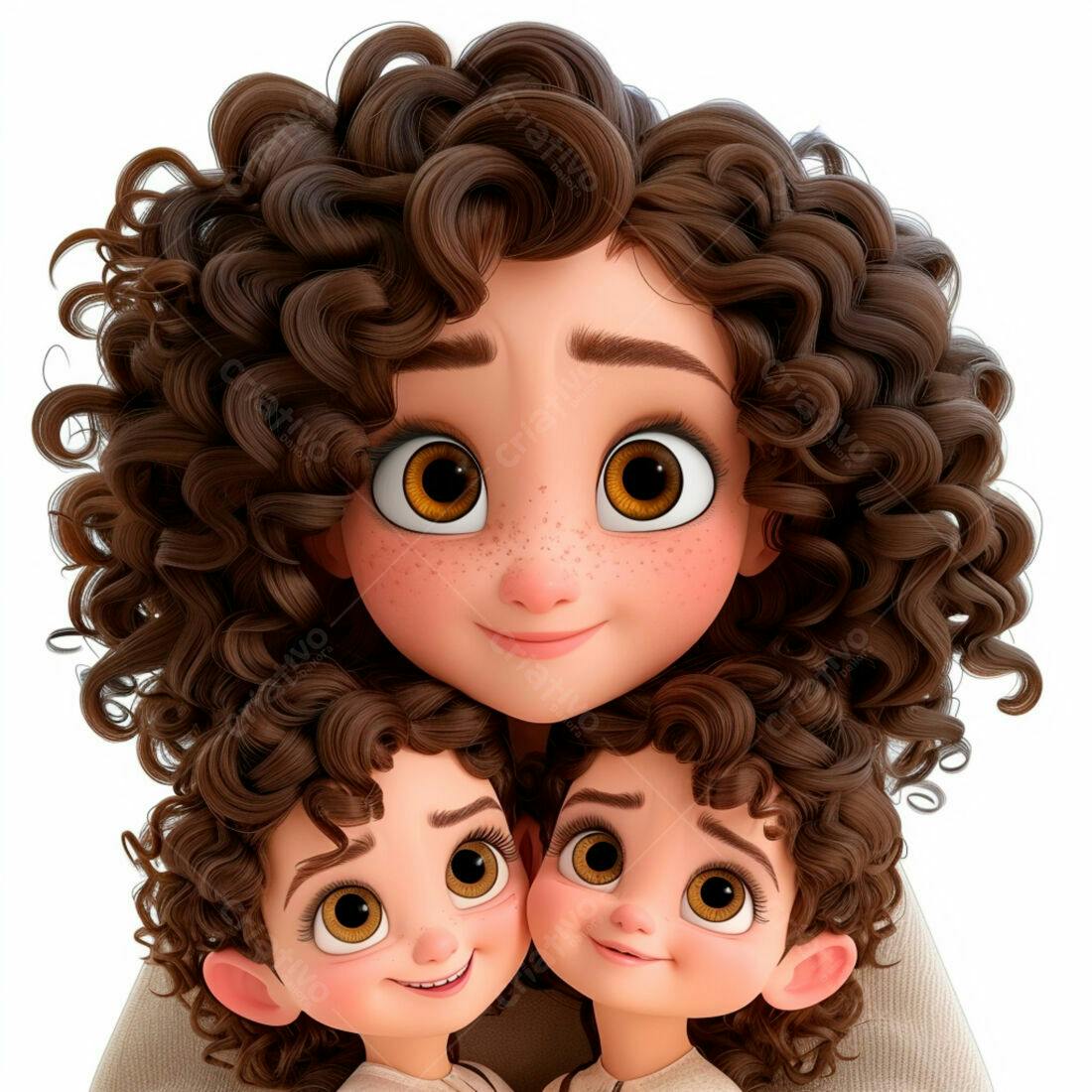 Mãe e gêmeos sorrindo desenho animado