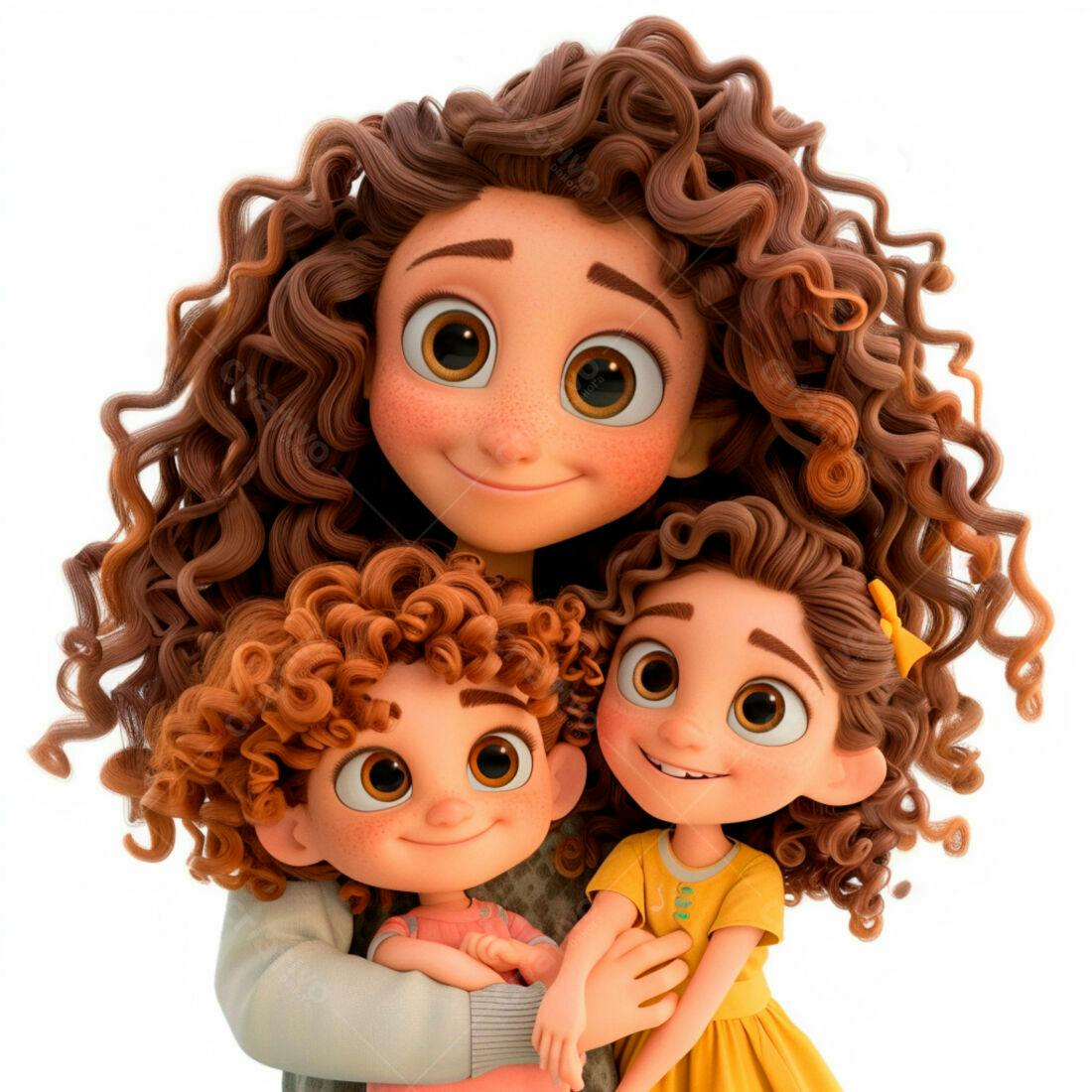 Mãe e filhas animadas sorrindo juntas