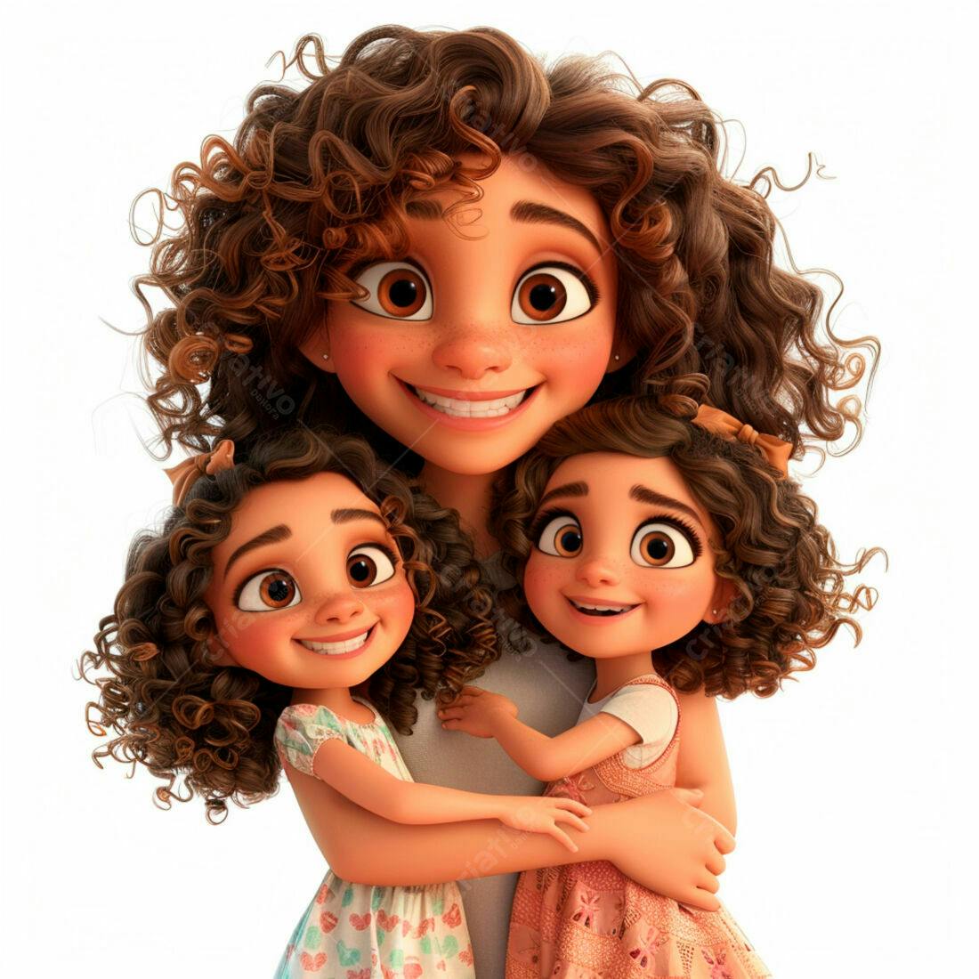 Mãe e filhas abraçadas sorrindo