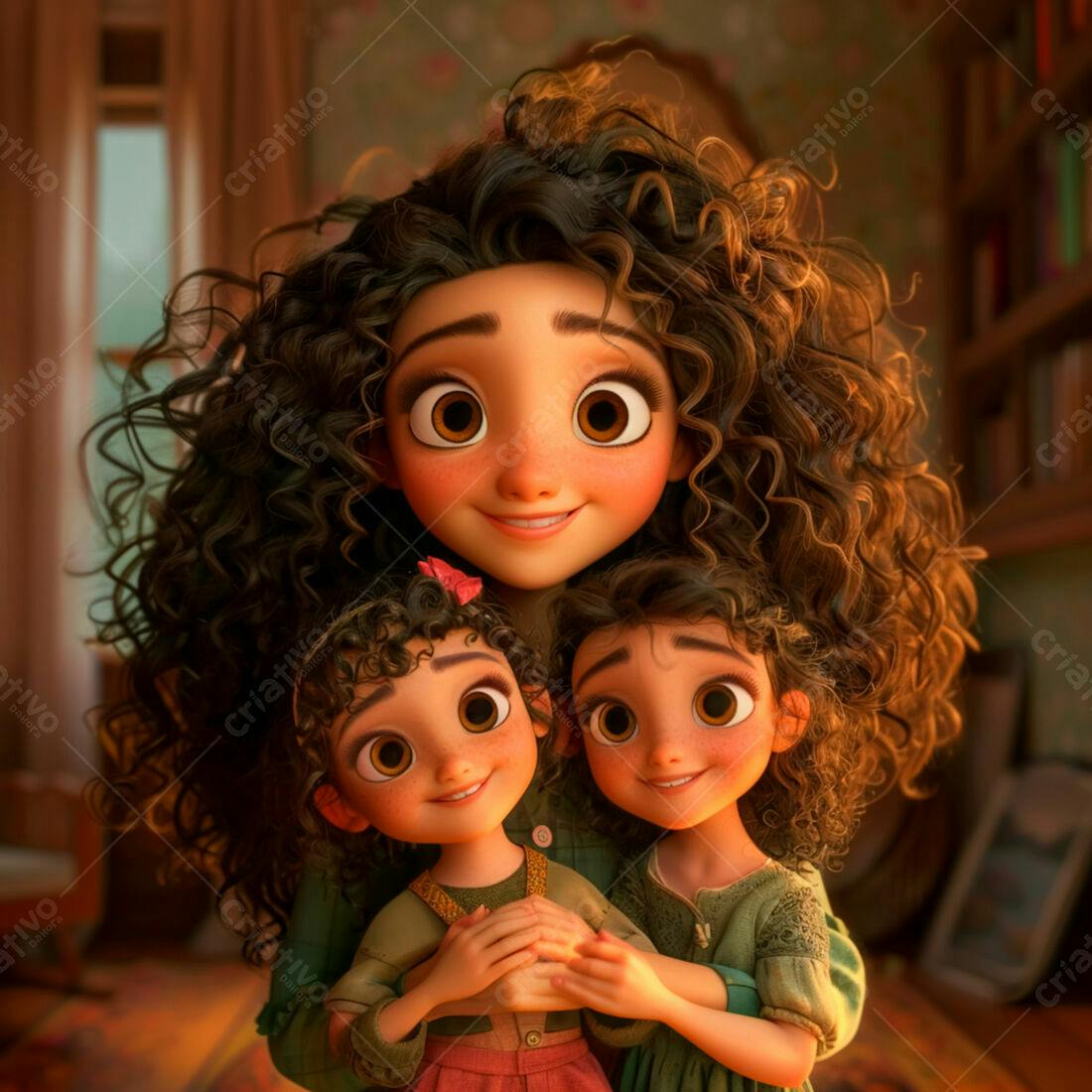 Mãe e filhas animadas abraçadas sorrindo