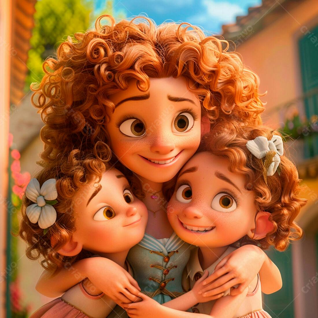 Mãe e filhas abraçadas sorrindo