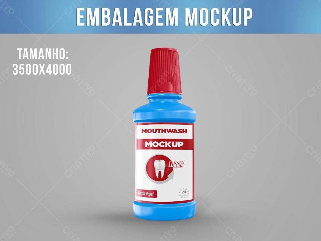 Mockup de Embalagem de Colutório Azul e Vermelho