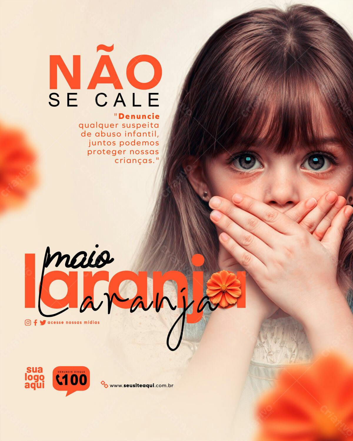 Cartaz Maio Laranja PSD Editável