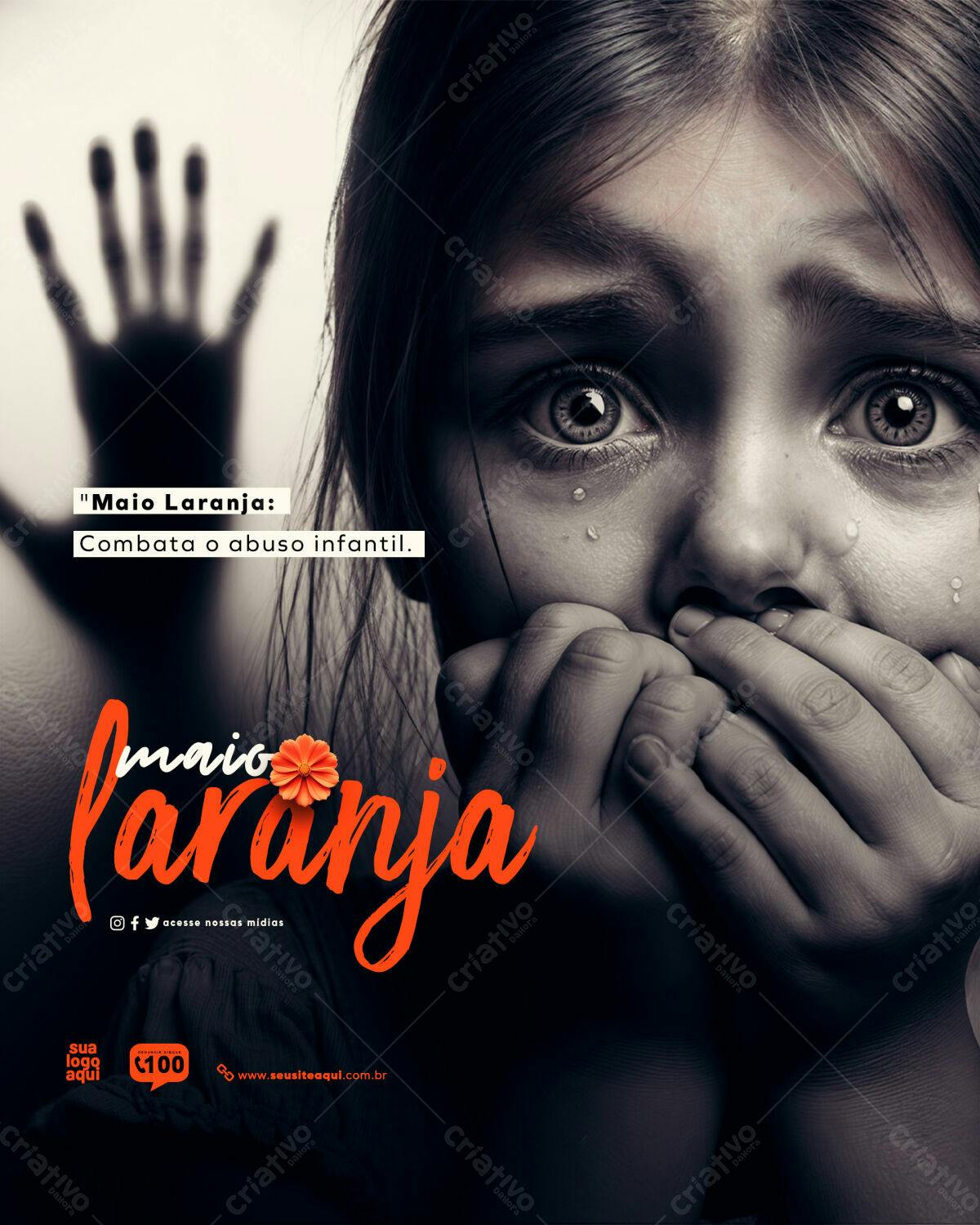 Flyer Maio Laranja Combata o Abuso Infantil PSD Editável