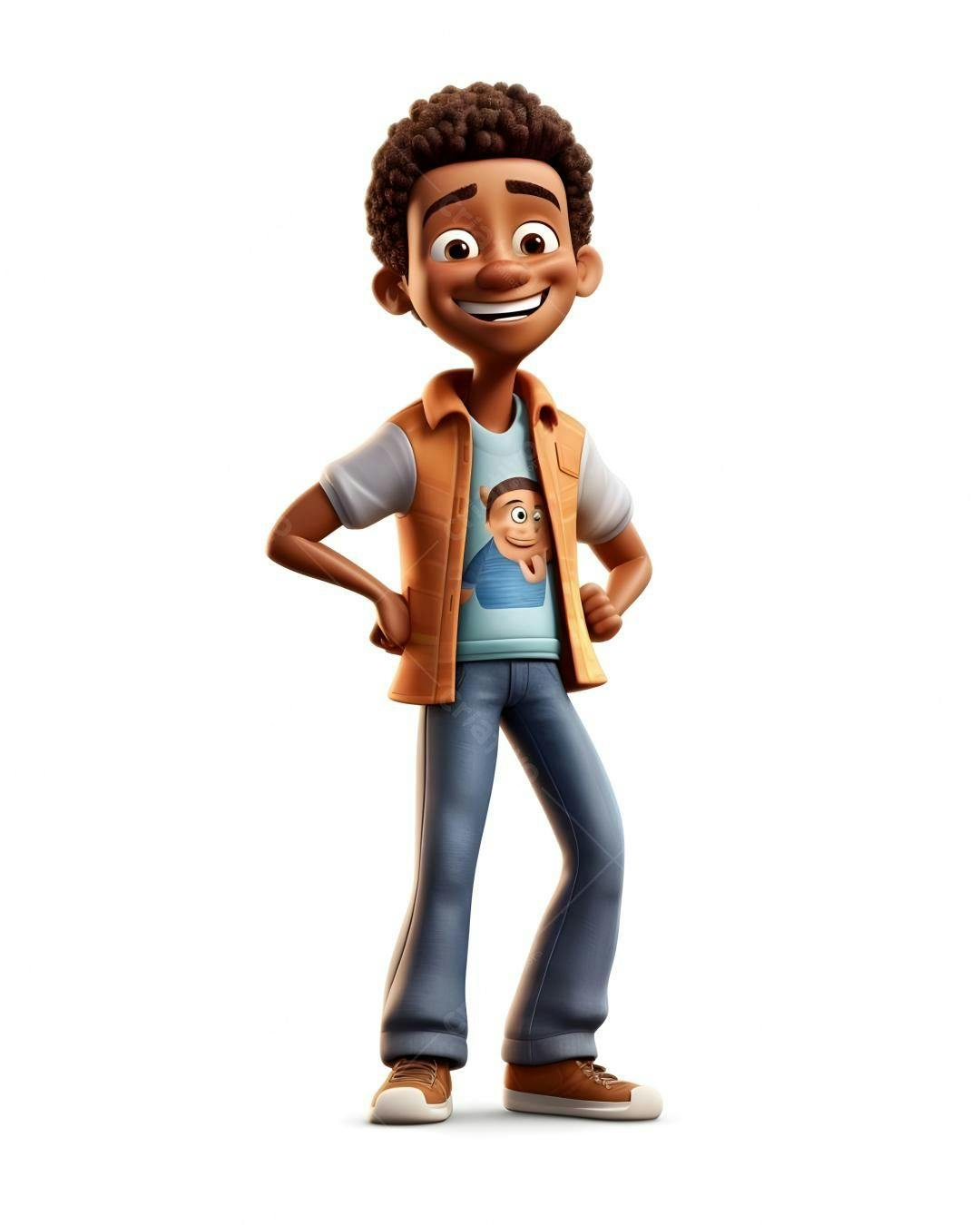 Menino animado alegre vestindo jeans e camiseta