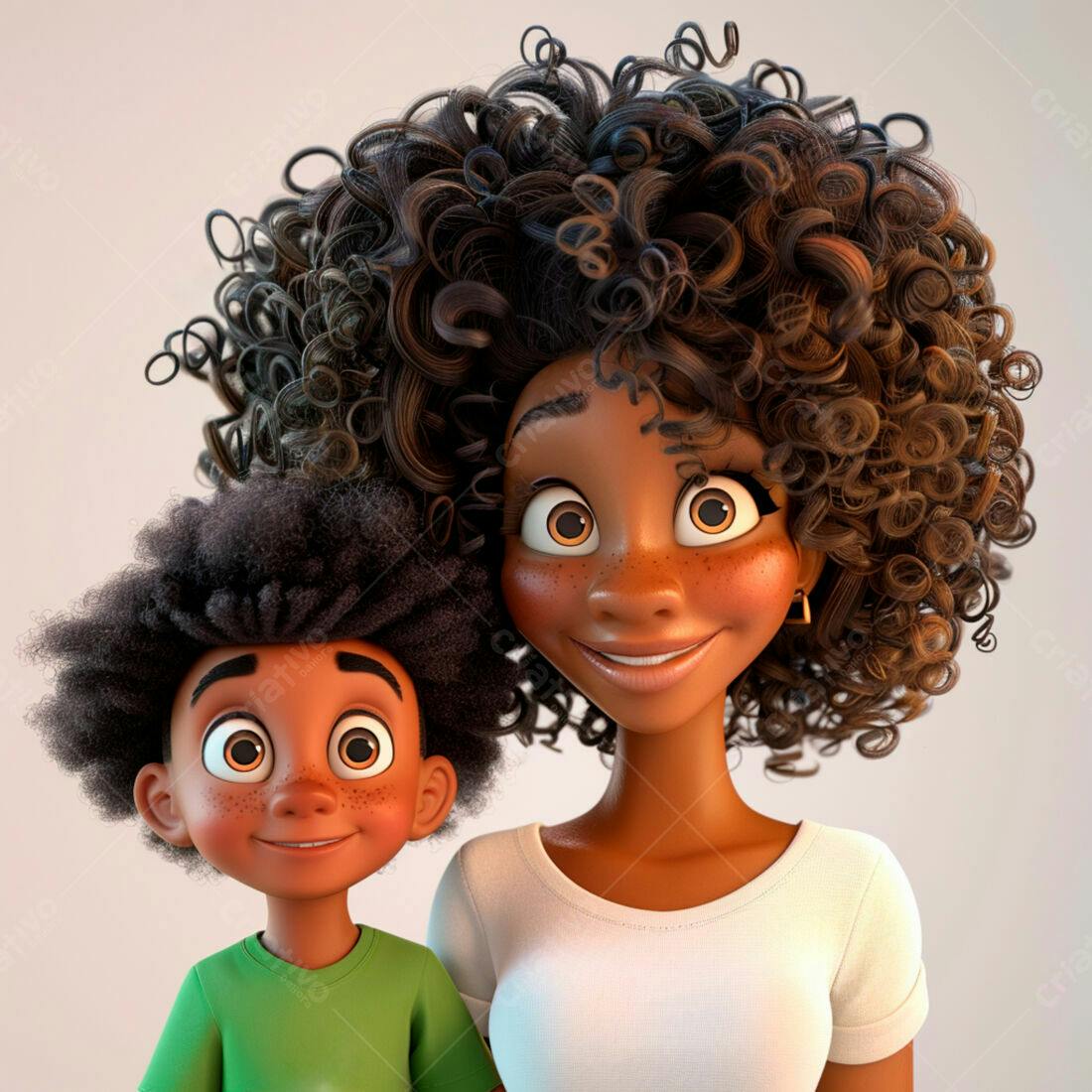 Mãe e filho negros sorrindo desenho animado