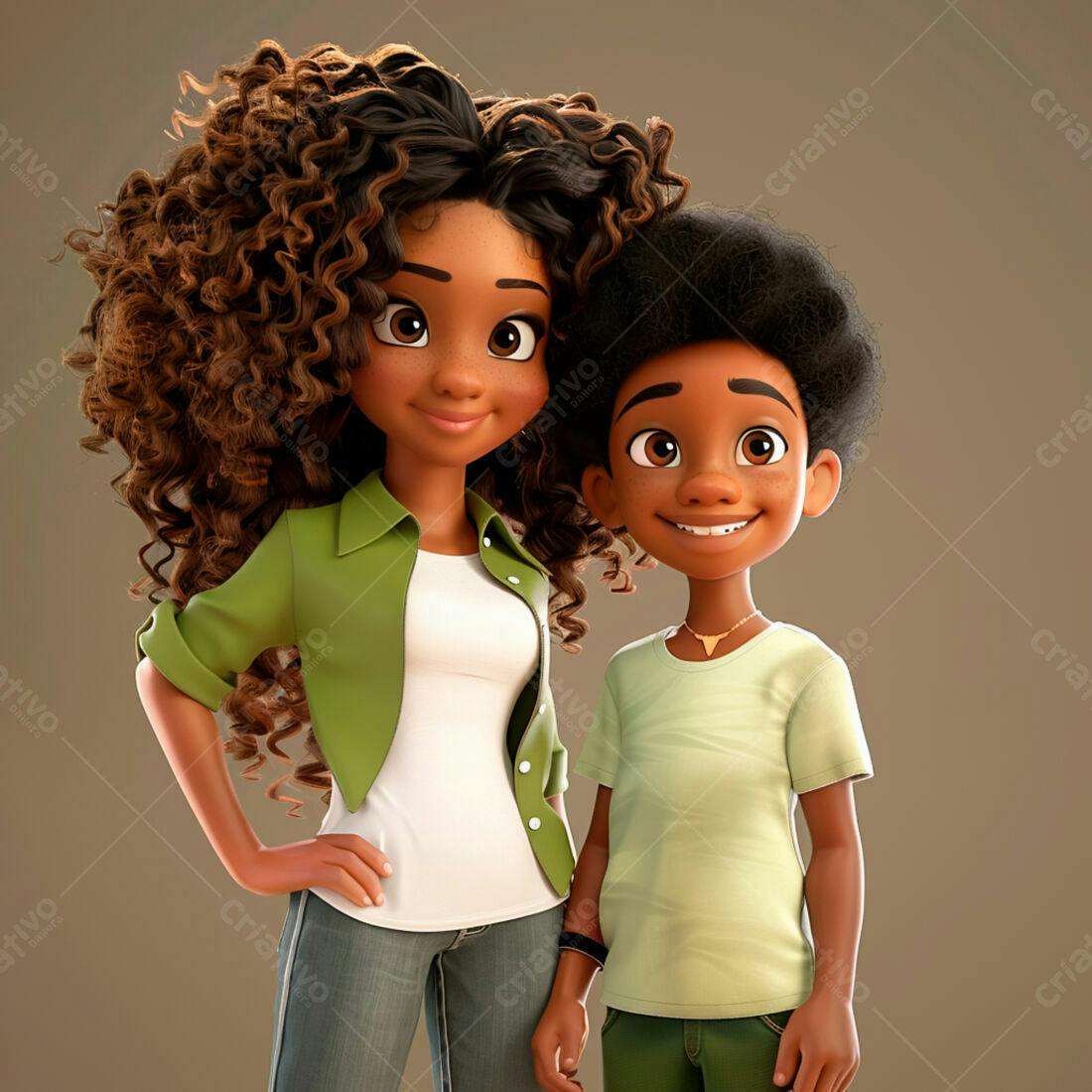 Irmãos negros sorrindo desenho animado