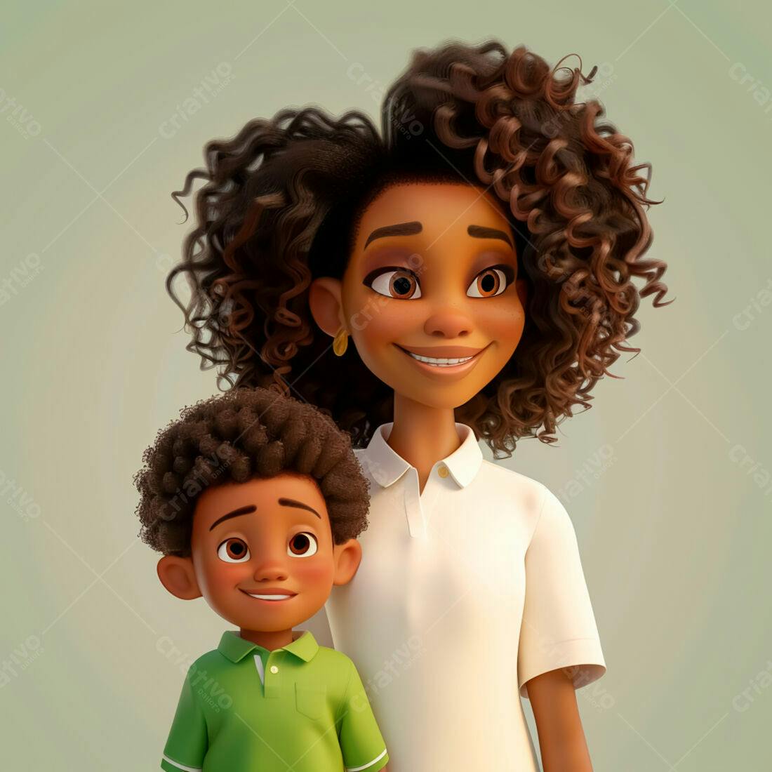 Mãe e filho negros sorrindo ilustração 3D