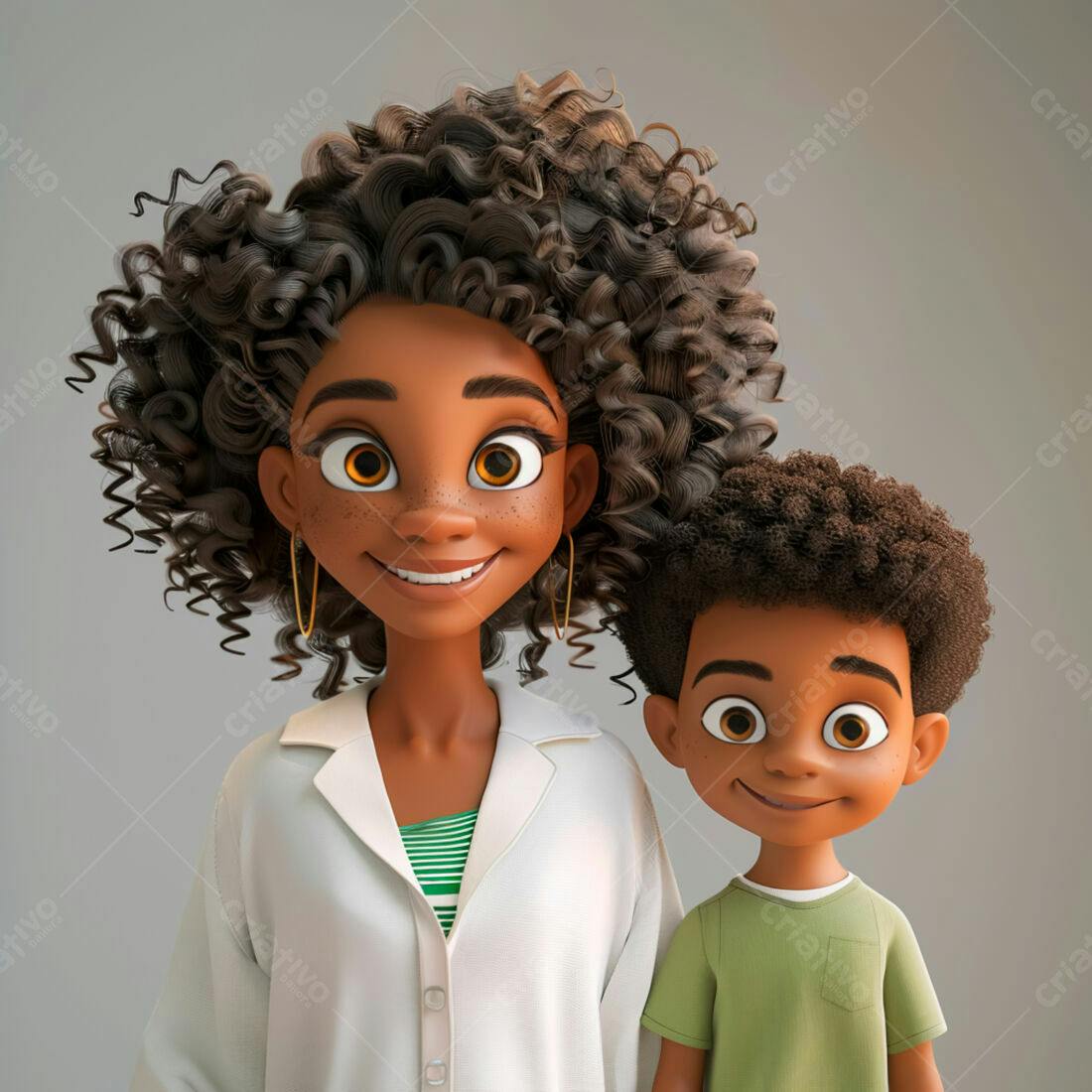 Mãe e filho negros sorrindo desenho animado