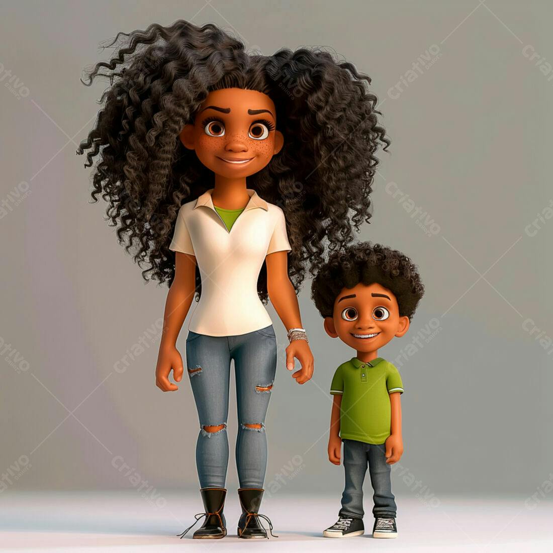 Mãe e filho negros sorrindo desenho animado