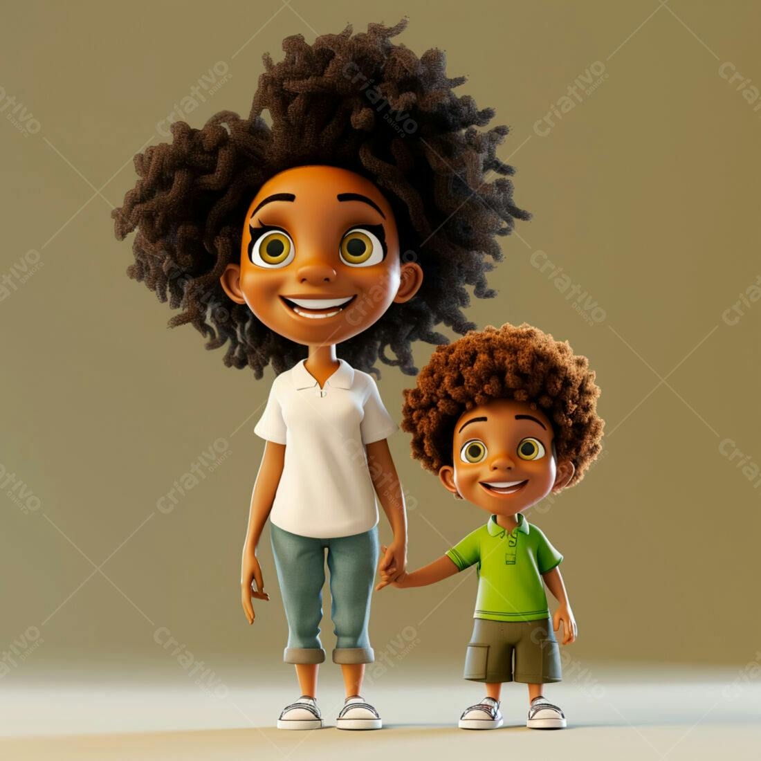Irmãos negros sorrindo de mãos dadas