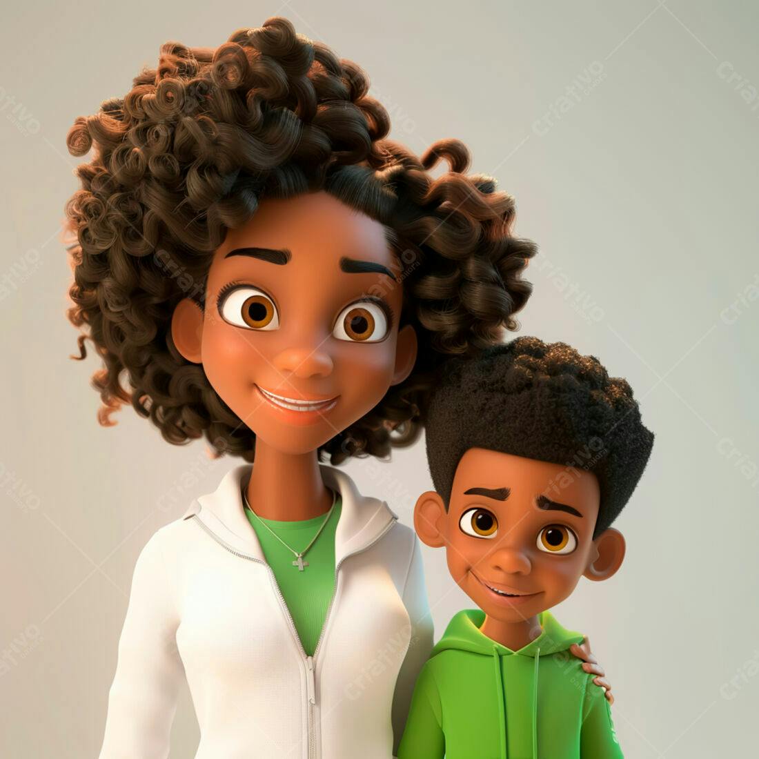 Mãe e filho negros sorrindo desenho animado