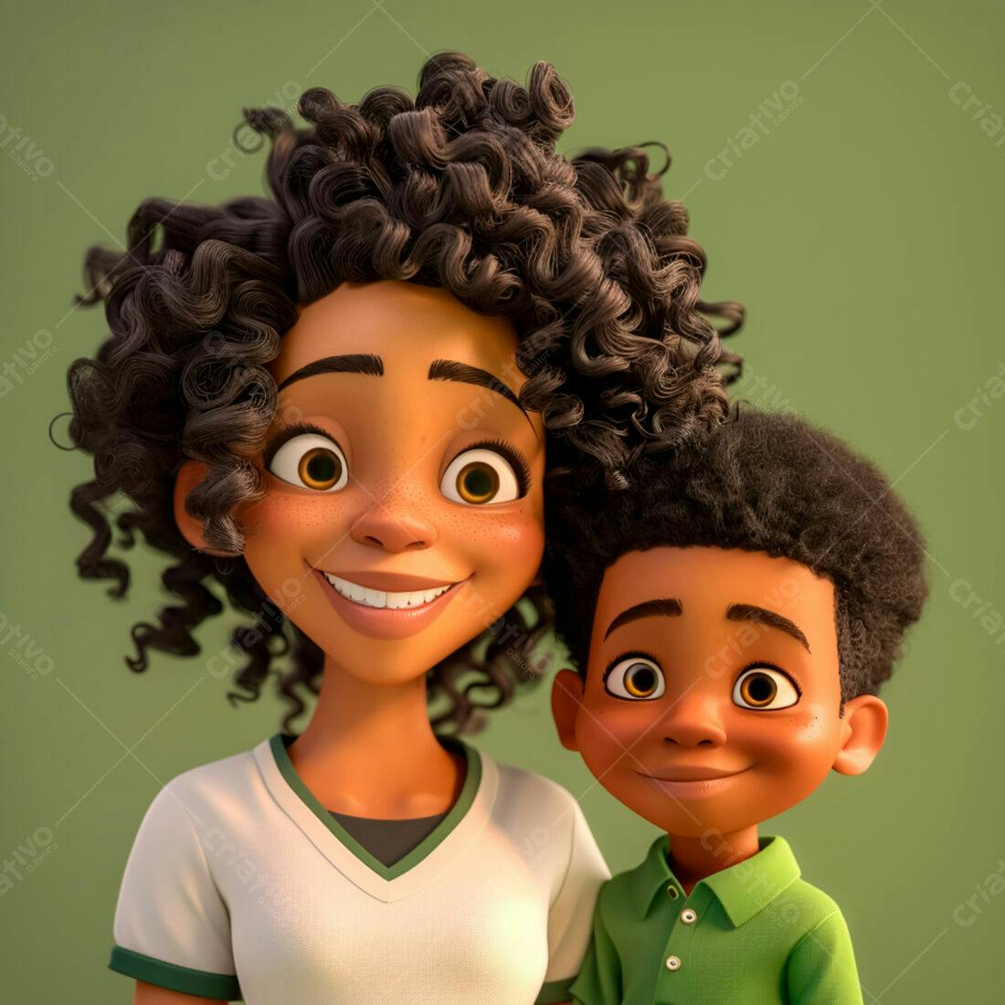 Mãe e filho negros sorrindo desenho animado
