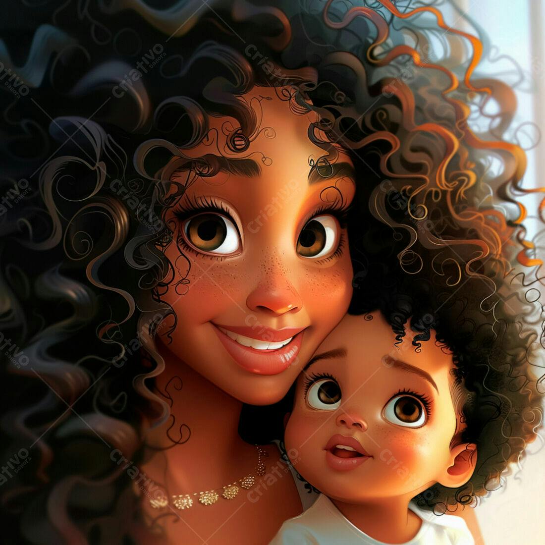Mãe e filha negra sorrindo juntas