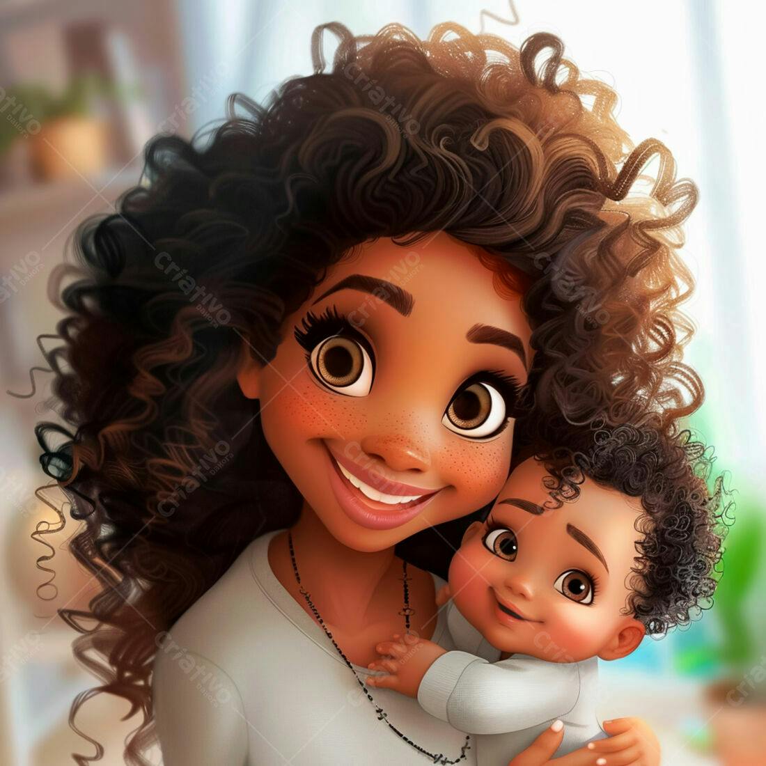Mãe negra e bebê sorrindo ilustração