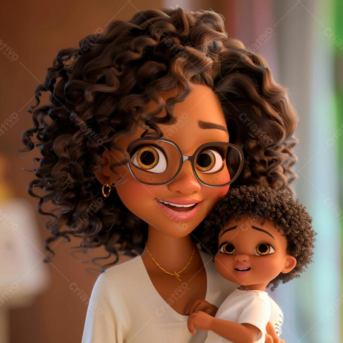 Mãe e filho desenho animado abraçados