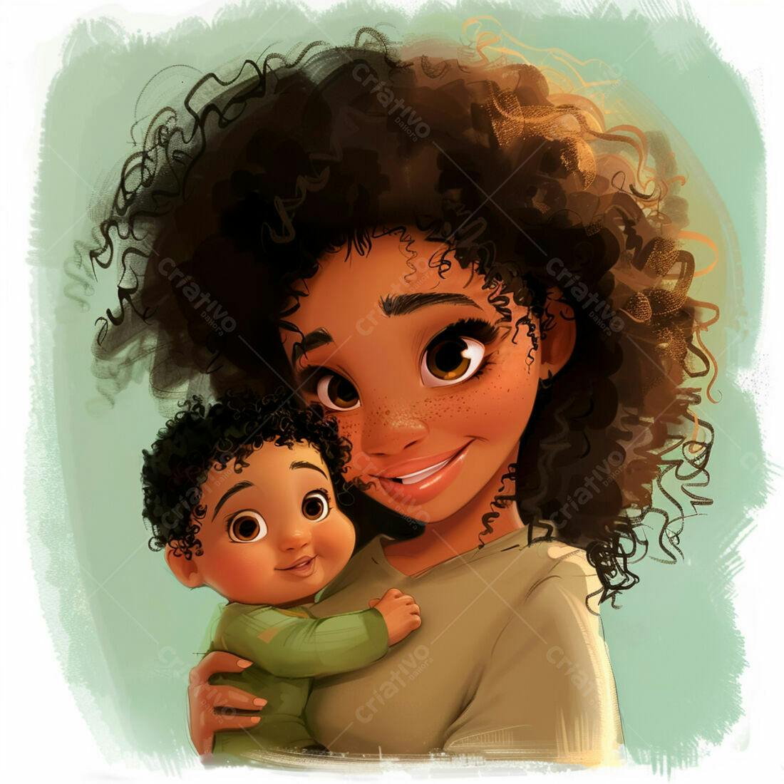 Mãe negra abraça seu bebê sorrindo