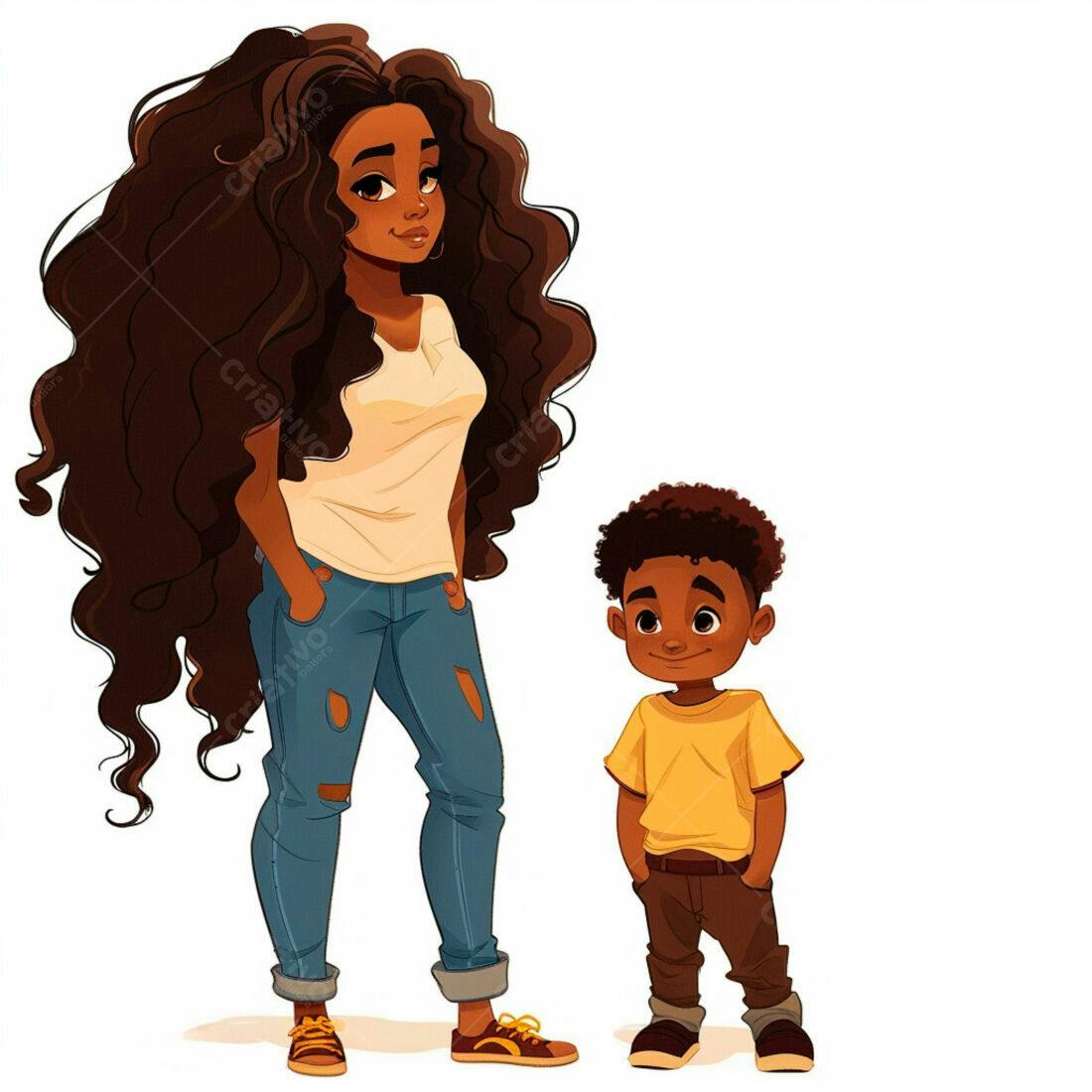 Mãe e filho negros sorrindo ilustração