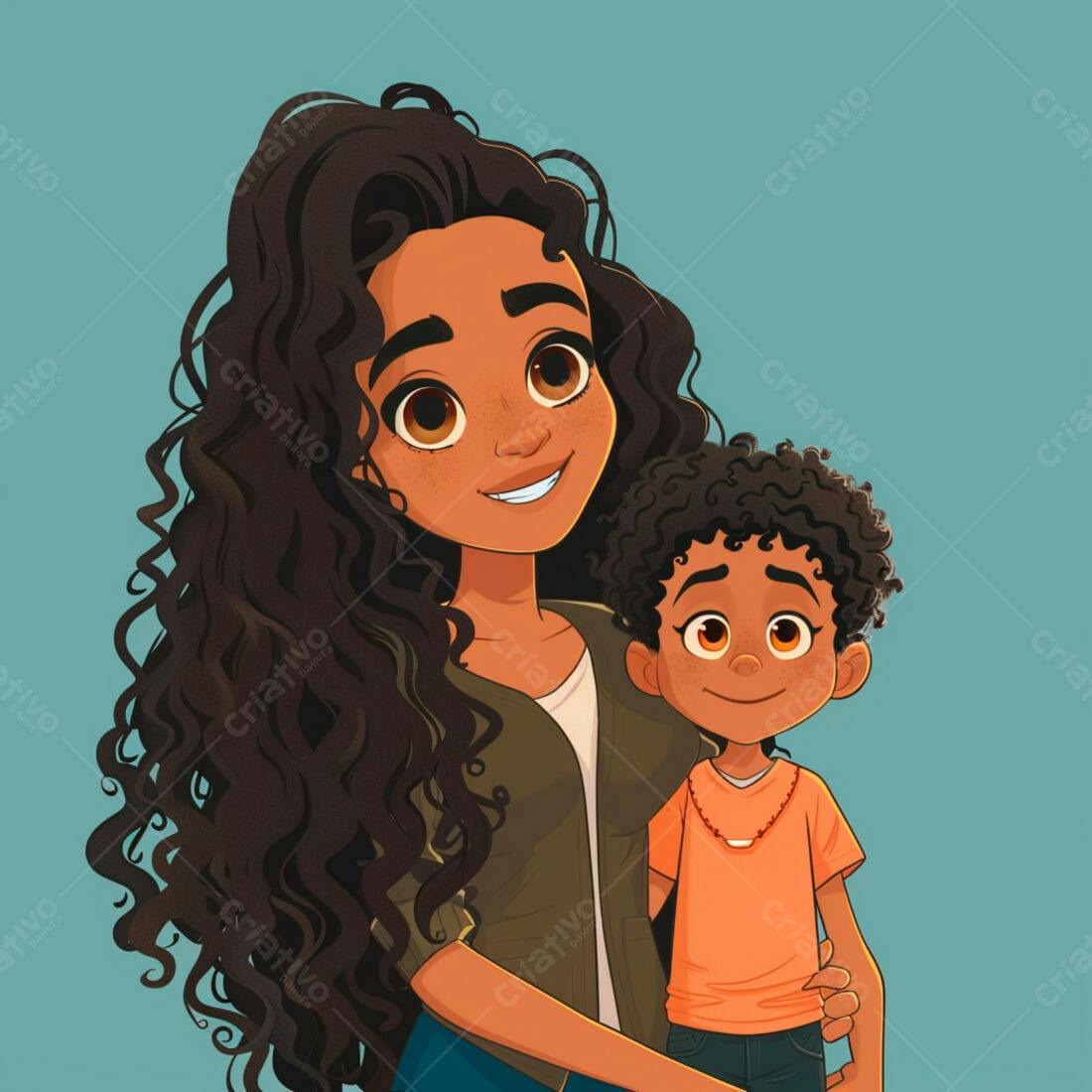 Mãe e filho abraçados desenho animado