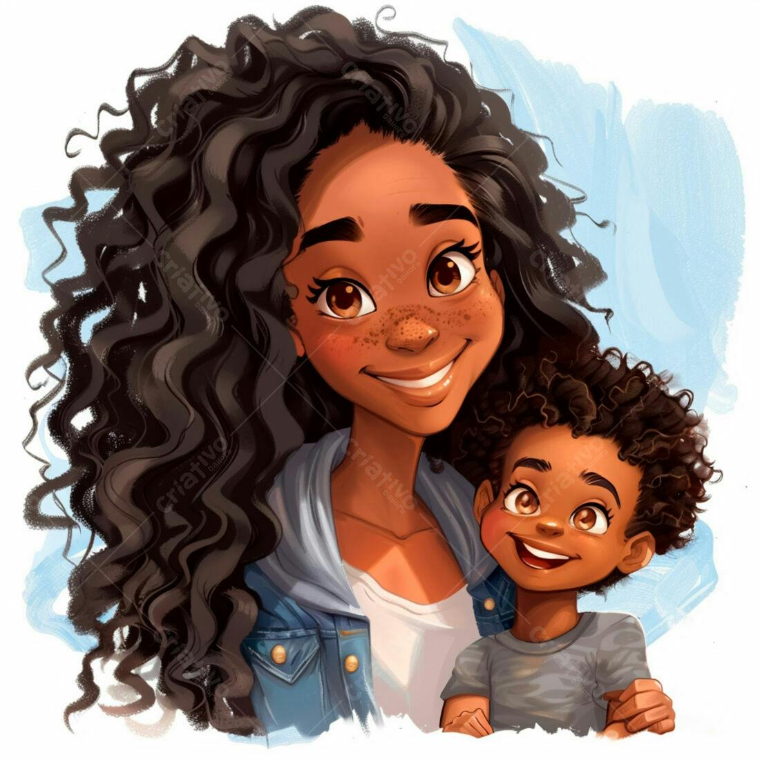 Mãe e filho negros sorrindo retrato ilustração