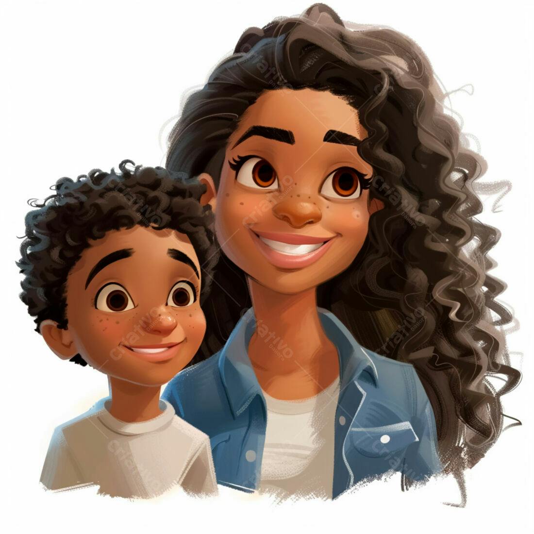 Mãe e filho sorrindo retrato desenho animado