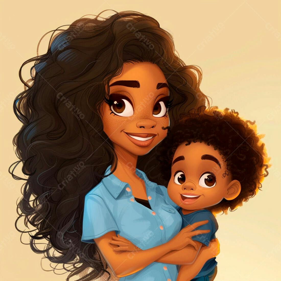 Mãe e filho abraçados estilo desenho animado