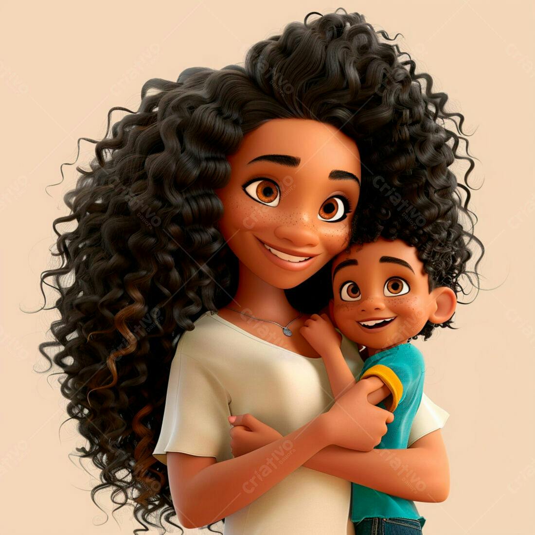 Mãe e filho abraçados estilo desenho animado