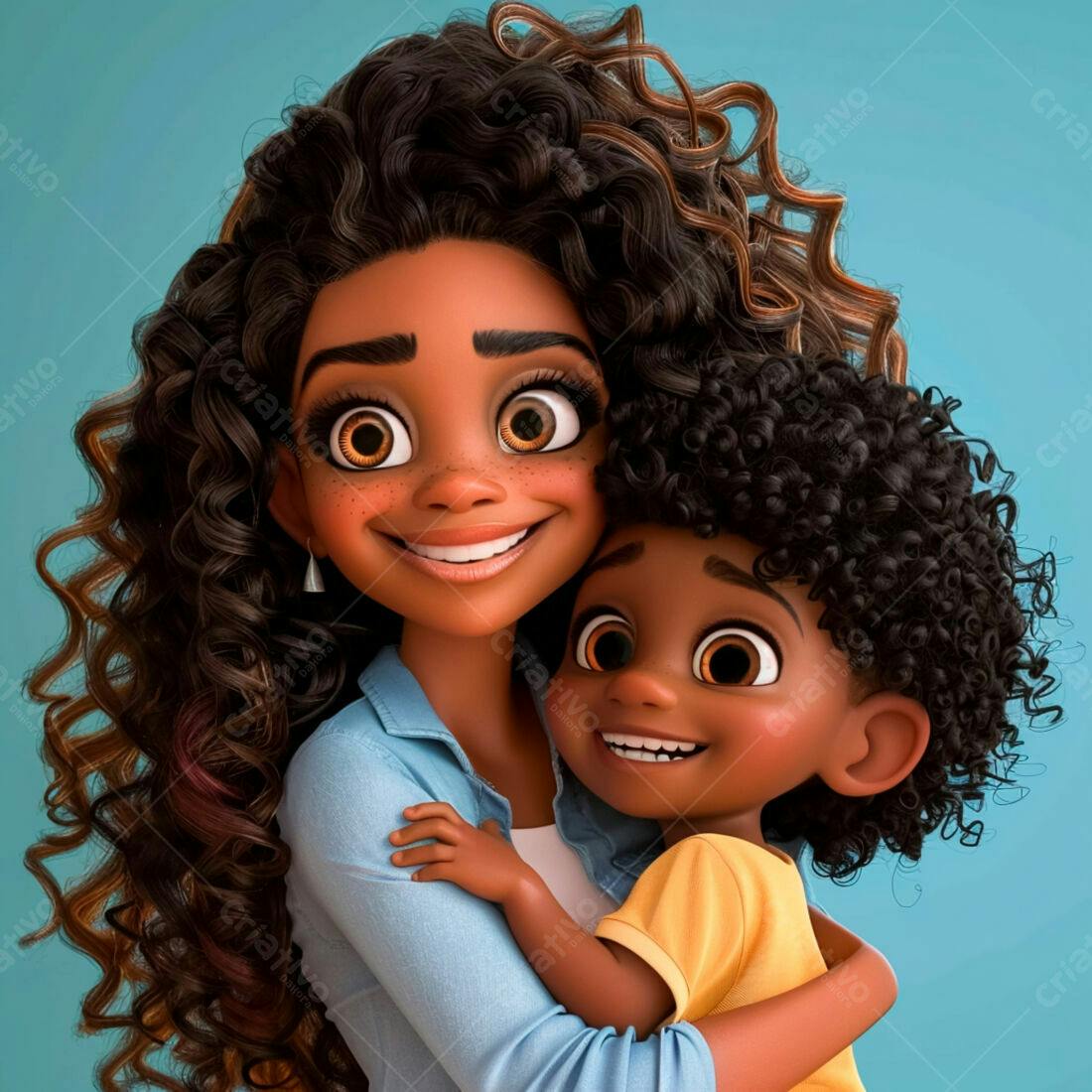 Mãe e filho abraçados estilo cartoon