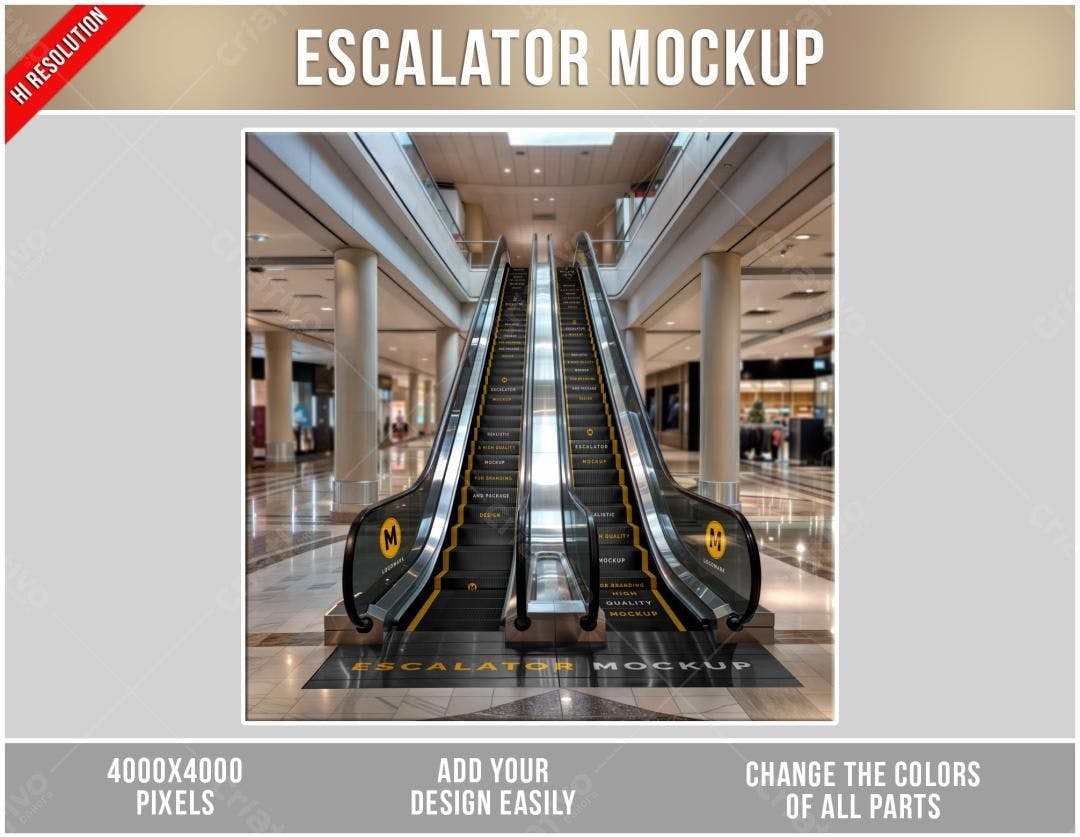 Mockup Realista de Escada Rolante em Shopping