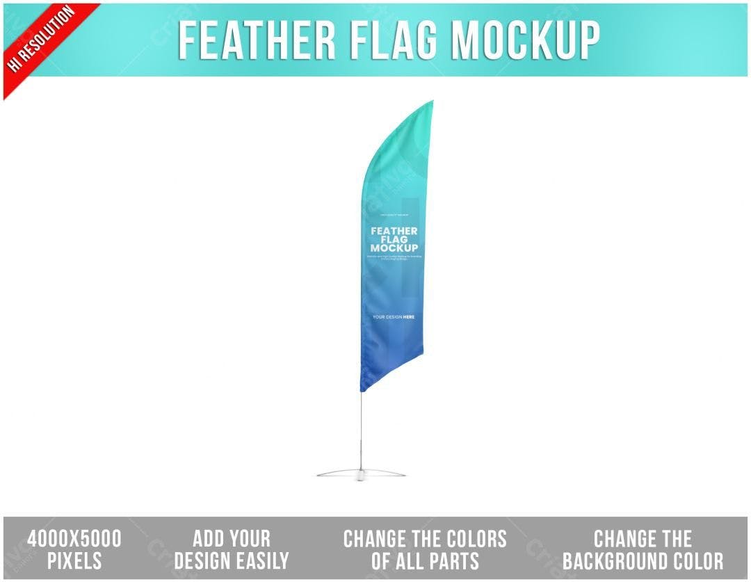 Mockup Bandeira Feather: Design Azul Degradê