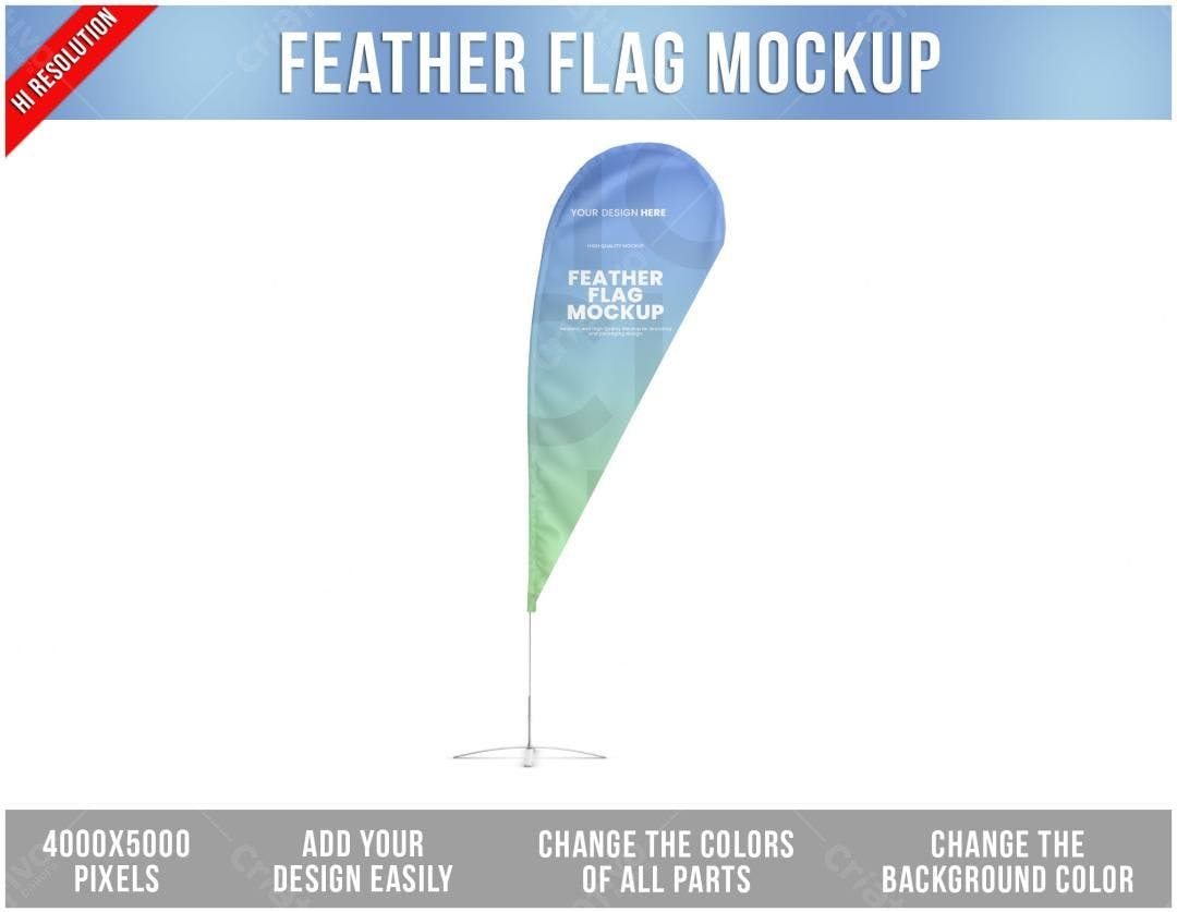 Mockup Bandeira Feather: Design Azul e Verde