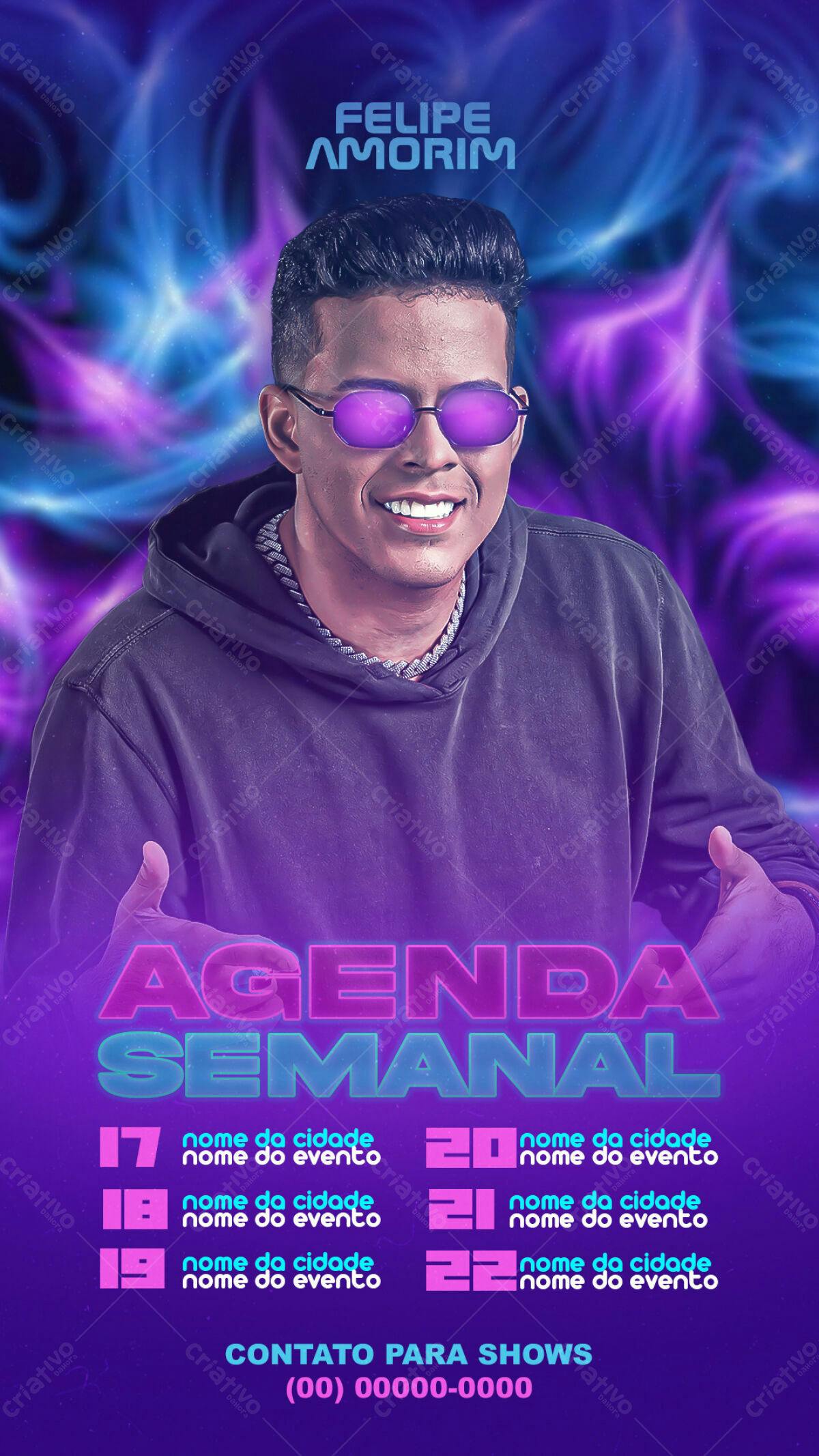 Flyer Agenda Semanal para Shows do Felipe Amorim PSD Editável