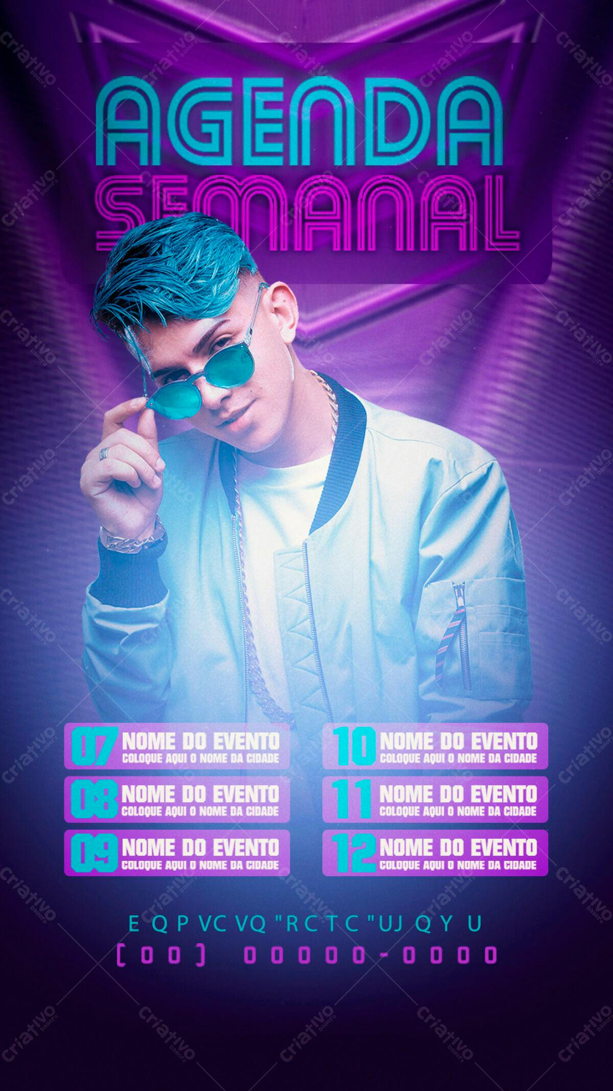 Agenda Semanal PSD Editável para DJs e Eventos
