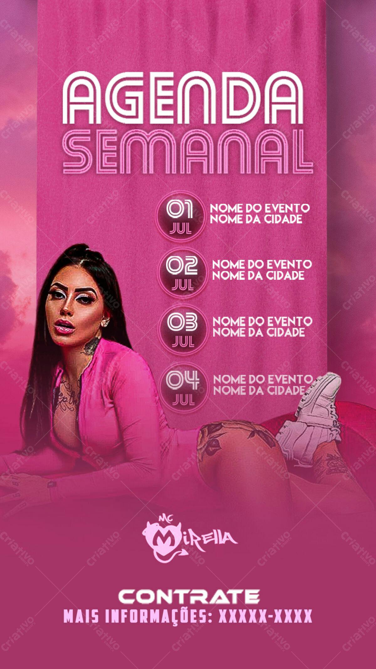 Flyer Agenda Semanal MC Mirella PSD Editável