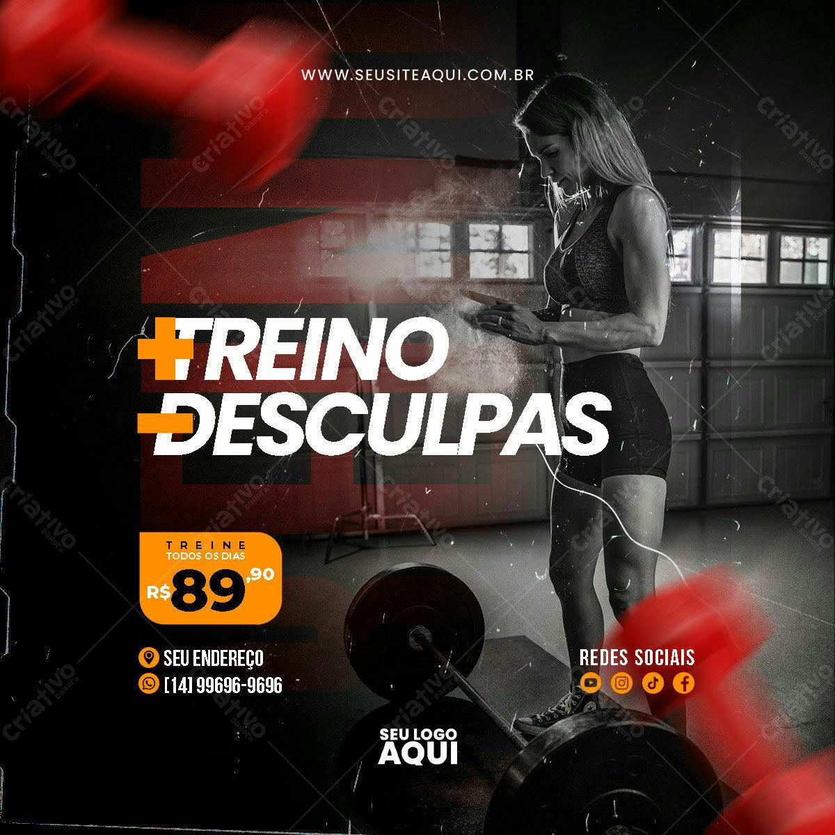 Flyer Academia Treino Sem Desculpas PSD Editável